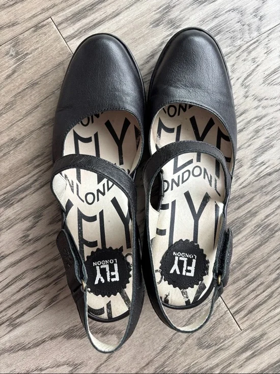 Fly London Black Leather Cross-Strap Slingback Mules - Picture 8 of 9